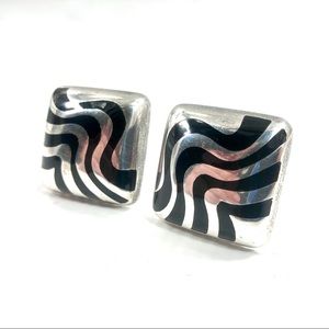 Vtg Sterling MOD Square Clip On Earrings Taxco Mex